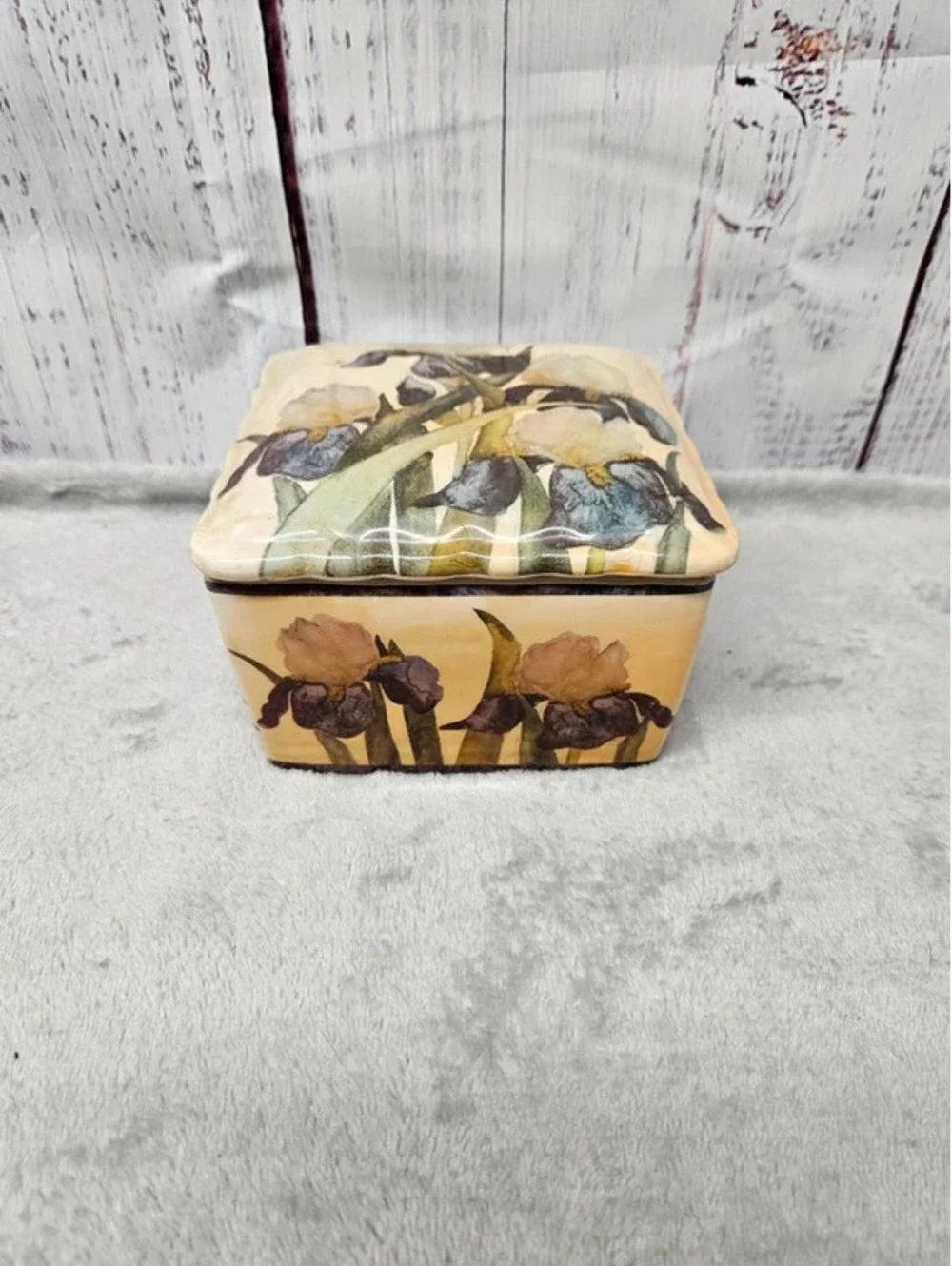 Square Ceramic Painted Jewelry Box w/ Padded Satin Interior